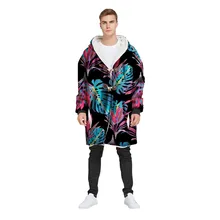 Мужское зимнее длинное пальто с капюшоном с роговой пряжкой плюс бархатное толстое пальто с 3D принтом пальто средней длины классическое пальто с роговой пряжкой Y12.7