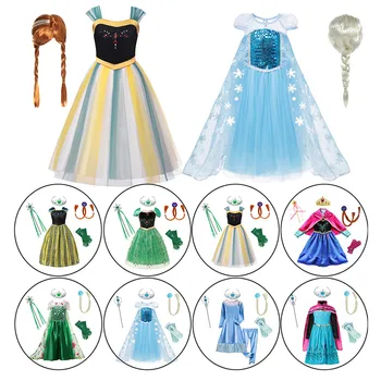 

Fancy Princess Anna Elsa Party Dress for Girls Snow Queen Coronation Gown Child 2020 New Elza Clothing Halloween Cosplay Costum