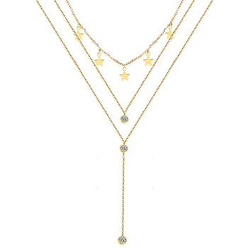 

Stainless Steel Choker Collar Necklaces 3 Layer Crystal Star Pendant Necklaces For Women Multilayer Star Necklaces DIY Jewelry