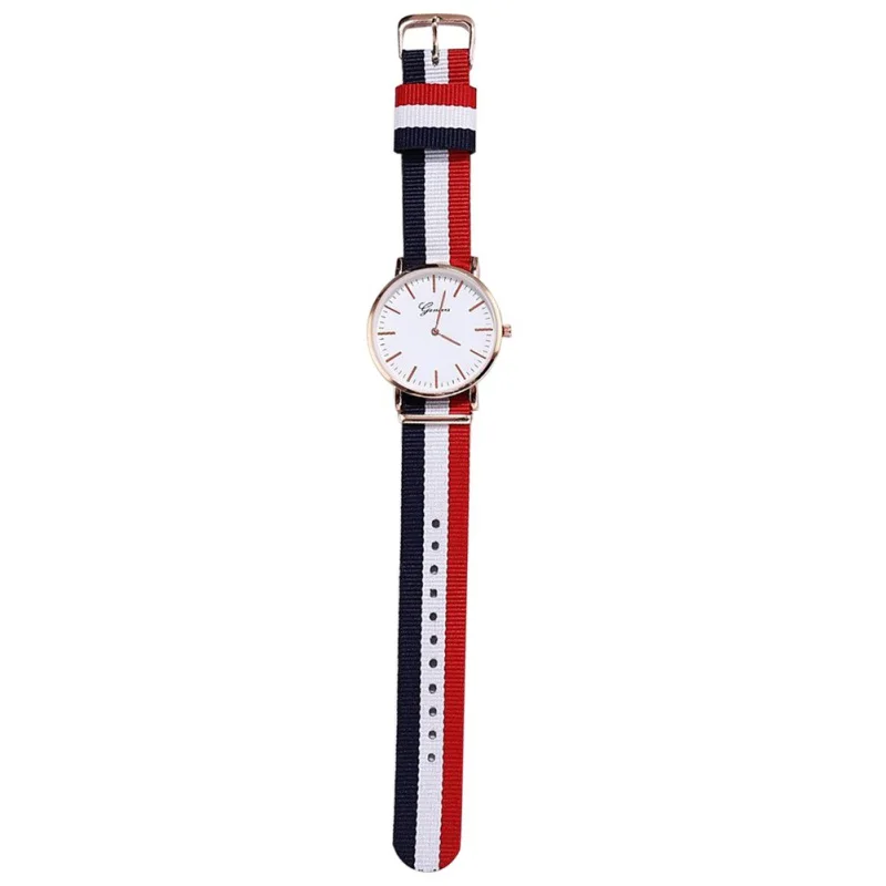 

Quartz Wrist Watch Simple Style Striped Pin Buckled Canvas Band Strap Wristwatch Decoration