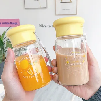 

Cartoon Cute Glass Water Bottle Portable Outdoor Sports Travel Leak Proof Transparent Kid's Fruit Juice Milk Drink Water Bottles