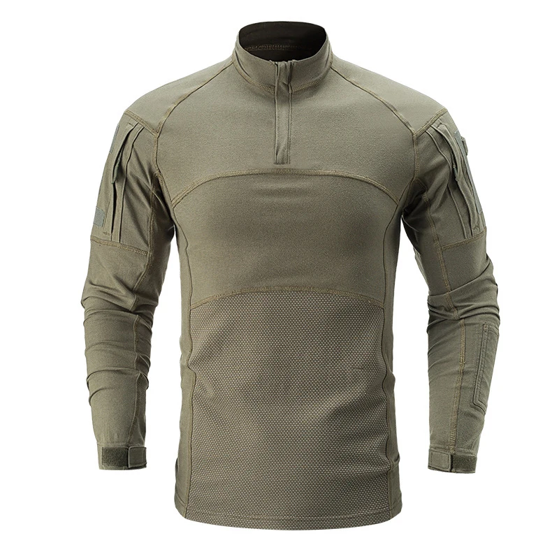 OD Green Мужская Тактическая Военная штурмовая боевая рубашка с длинным рукавом, облегающая камуфляжная футболка на молнии - Цвет: OD Green