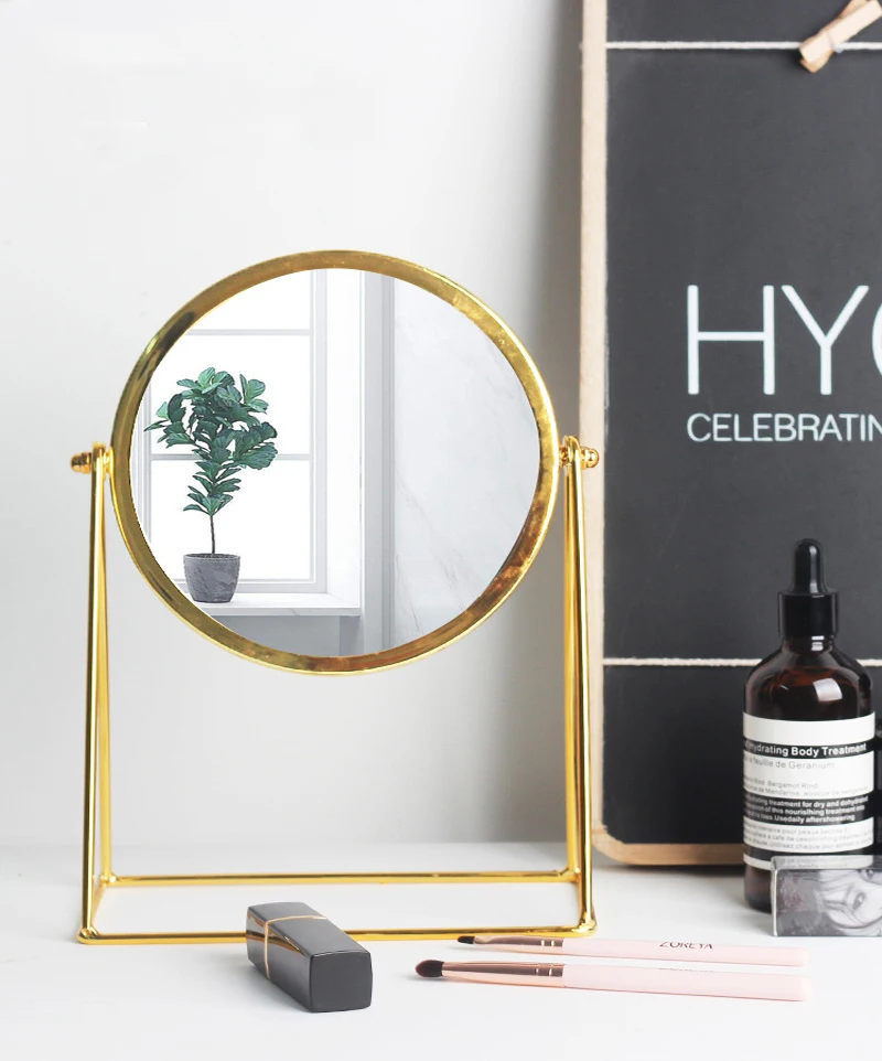 Медное настольное зеркало золотое стекло зеркало принцесса круглое зеркало с портативным косметическим зеркалом креативное украшение туалетное зеркало