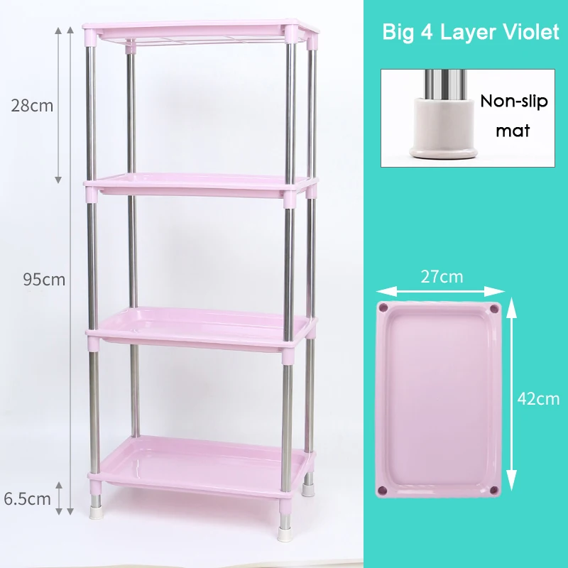 4-layer Violet 28H BNBS кухонный стеллаж для полка хранения, органайзер для ванной комнаты и полки для хранения кухонных принадлежностей, многослойная стойка из нержавеющей стали и пластика товары для кухни органайзер стеллаж стелаж - Цвет: 4-layer Violet 28H