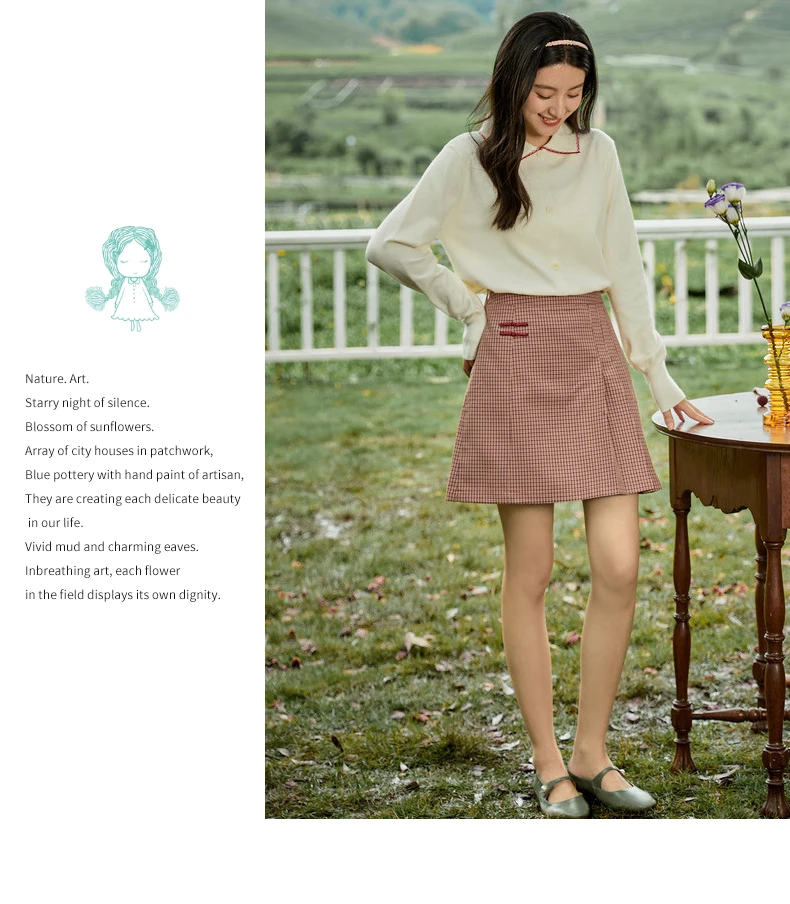 INMAN 2020 Autumn New Arrival Retro Style Vintage Check Button Asymmetrical Pleated Skirt