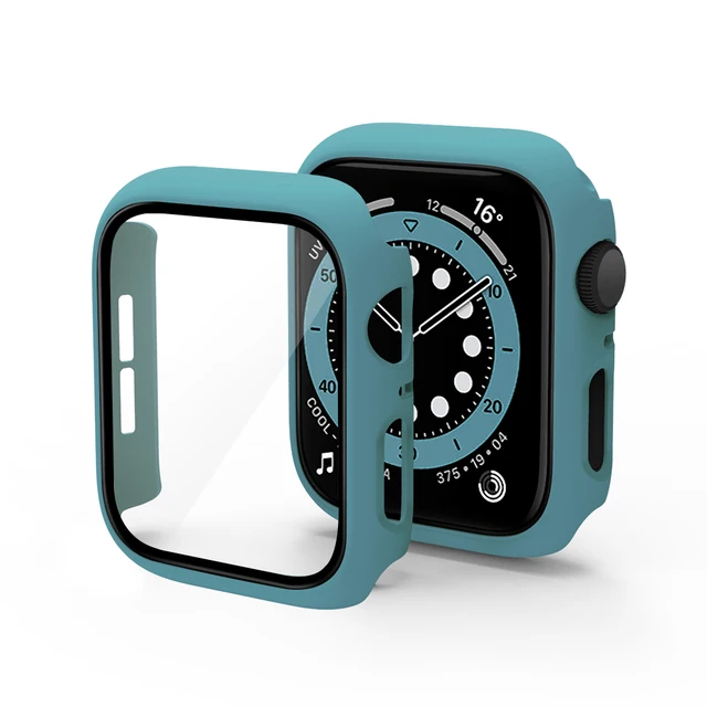 Glass+Case for iWatch Case Cover for Apple Watch Case 45/41mm 44mm 42mm 40mm 38mm Series 7 6 5 4 3 2 1 SE Protector Accessories Dark Green