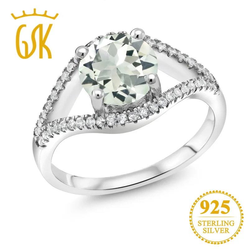 GEMSTONEKING 2.00 Ct Round Natural Green Prasiolite 925 Sterling Silver Ring For Women Fine Jewelry | Украшения и аксессуары