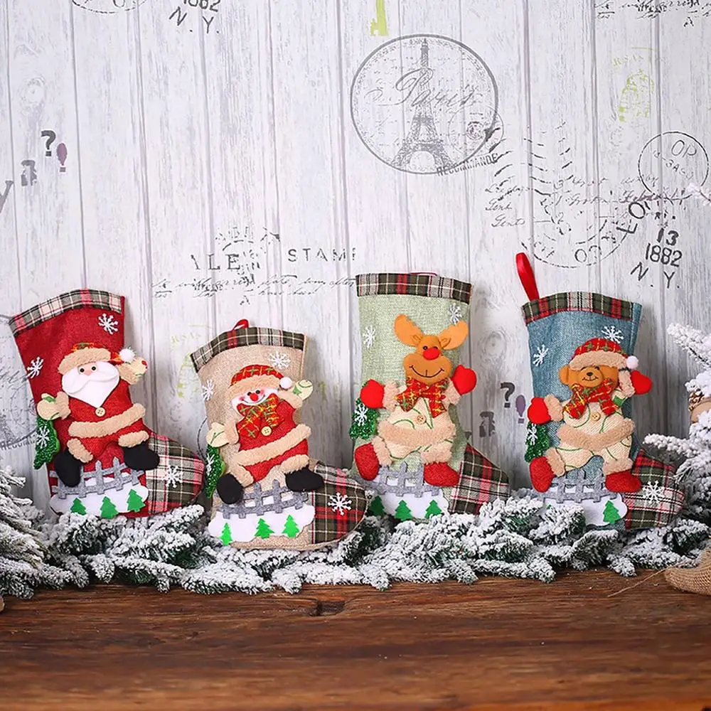 Christmas Decorationsplaid Linen Doll Christmas Tree Snow Decorative Socks Exquisite and diverse
