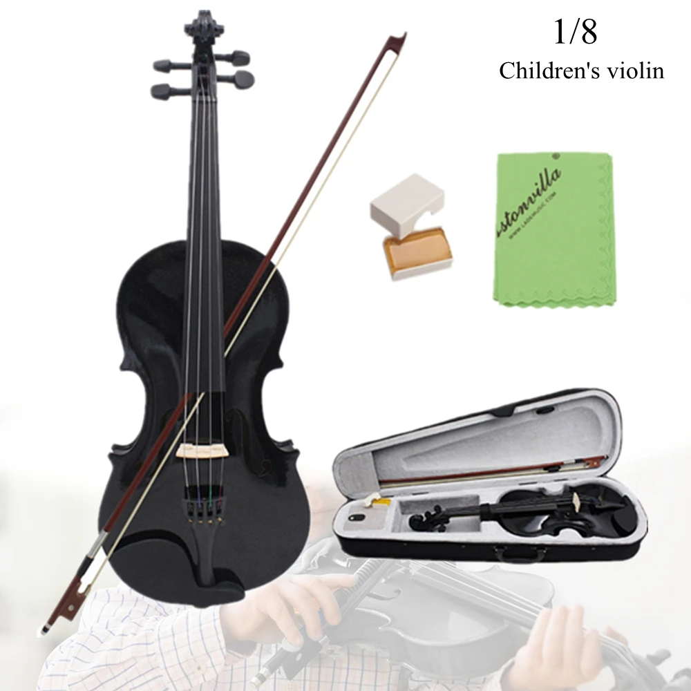 Black Children Acoustic Violin Fiddle Case & Bow & Rosin Violin Accessories Beginner Students Kids 1/8 acoustic violin,violin accessories