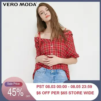 

Vero Moda Women's Off-Shoulder Top Plaid Half Sleeves Plaid Shirt Blouse | 31836W506