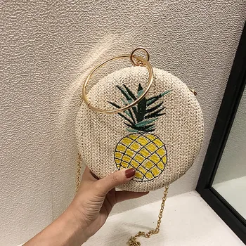 

Women Beach Round Pineapple Woven Bag Straw One Shoulder Portable Messenger Crossbody Bags
