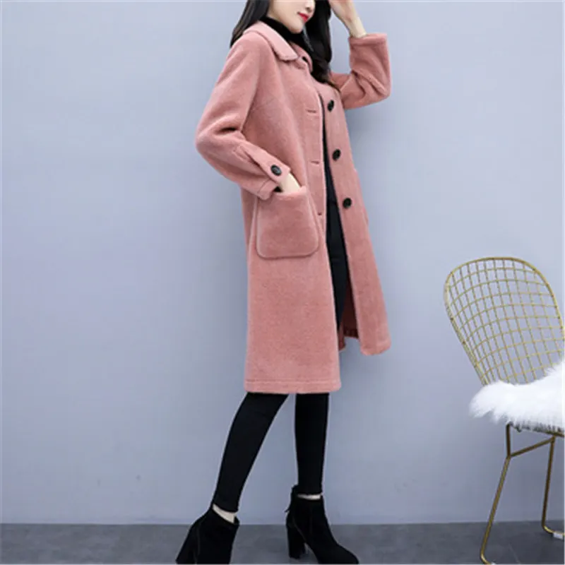 New Lamb Wool Fur Coat Women Winter Fashion Warm Medium-long Loose Lamb coat Faux