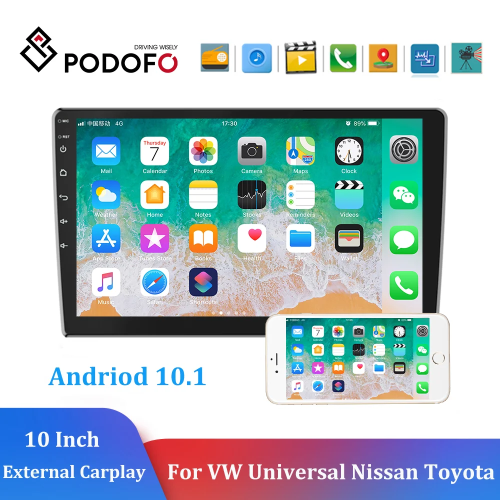 Podofo 2din 10 Car Stereo Radio Andriod 10 1 Wifi Gps Car Multimedia Player For Vw Universal Nissan Toyota External Carplay Car Multimedia Player Aliexpress