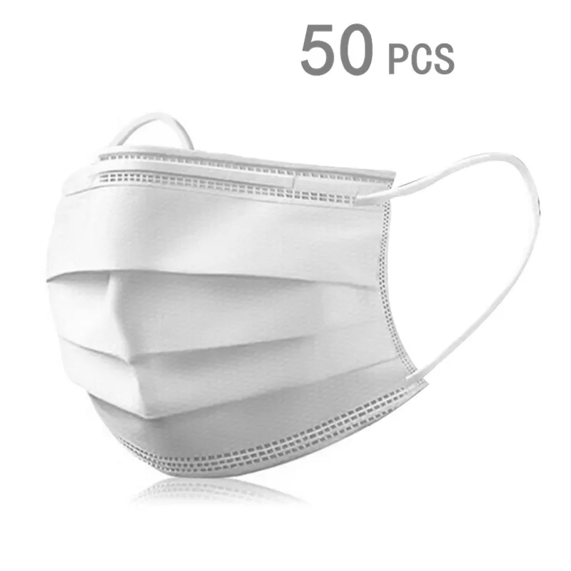 

50pcs Disposable Breathable Anti-dust Mask Haze-Proof Safe Face Hypoallergenic Ear Loop Masks White