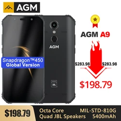 Водонепроницаемый смартфон AGM A9, 5,99 дюйма, FHD +, 5400 мАч, быстрая зарядка, 3,0, 4 ГБ, 64 ГБ, 32 ГБ, IP68, Android 8,1, Quad колонки, NFC