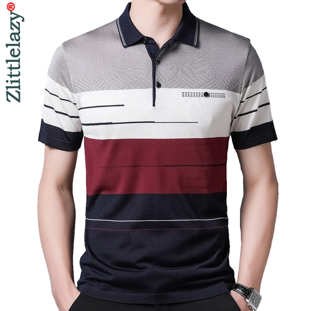 Polo de manga corta para hombre, camiseta informal de verano a rayas, Polos ajustados a moda, 2022|Polo| - AliExpress