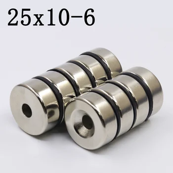 

1Pcs 25x10-6 Neodymium Magnet 25mm x 10mm Hole 6mm Super Powerful Strong Permanent Magnetic imanes N35 NdFeB 25x10 Hole 6