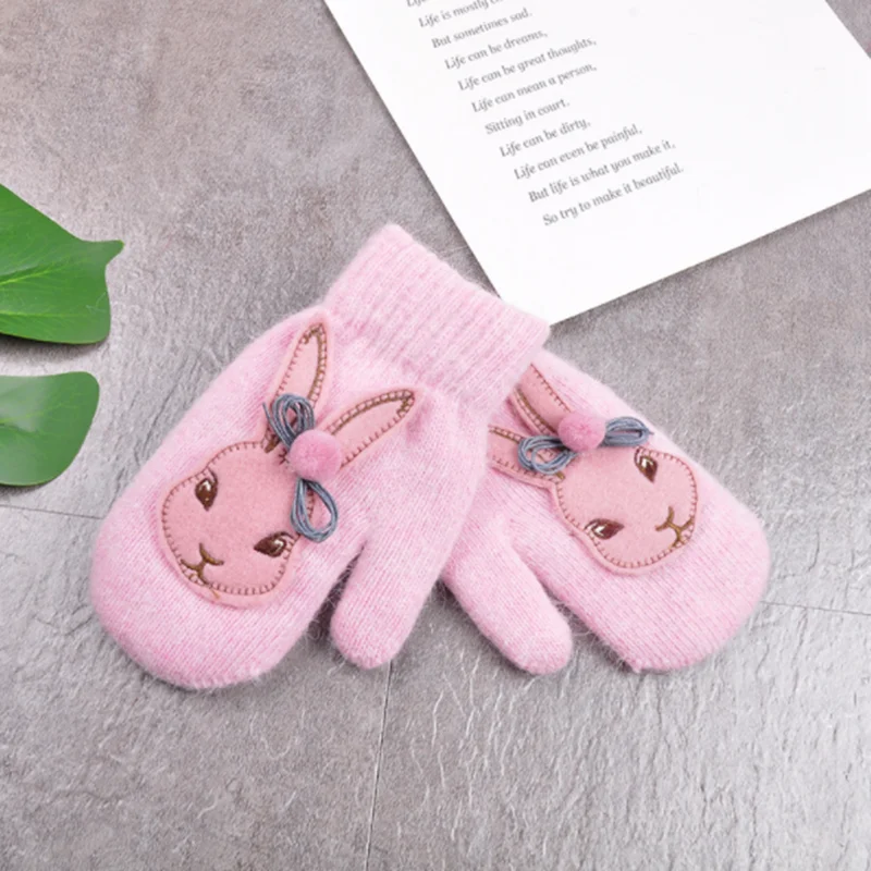 1PC Мультфильм перчатки из кролика зимние детские толстые теплые перчатки для маленькой девочки милые полные пальцы; кроличья шерсть; шерсть варежки - Цвет: 1PC