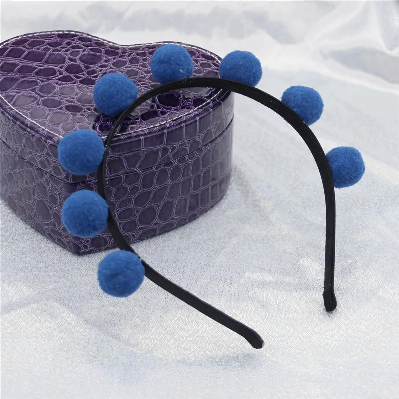 Peacock blue Модные кавайные диадемы с помпонами, ободки для девочек, головной убор для женщин, ободок для вечеринки, свадебные украшения для волос, свадебные аксессуары - Окраска металла: Peacock blue