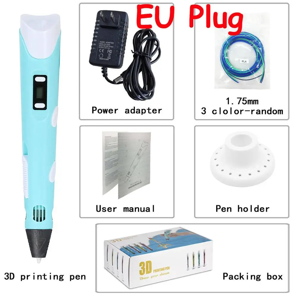 EU/UK/US/AU Plug 3D Ручка для печати 1,75 мм PLA/ABS умные 3D ручки для рисования детские игрушки для рисования Детские Картины Сделай Сам ручка подарки - Цвет: Blue EU