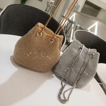

Handbag Diamond Hand Woman Oblique Span Snake Chain Bucket Packet Rhinestone Full