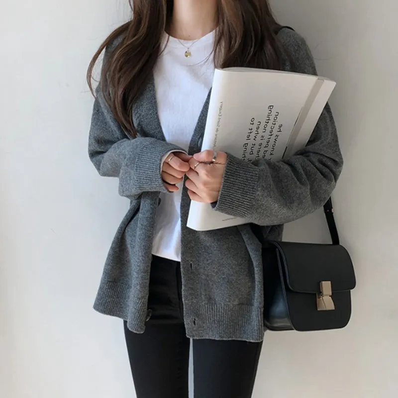 

2020 Autumn Winter Women's Cardigan Sweater Knitted Oversized Jacket Girls Korean Chic Tops Woman's Sweater Cashmere Elegant