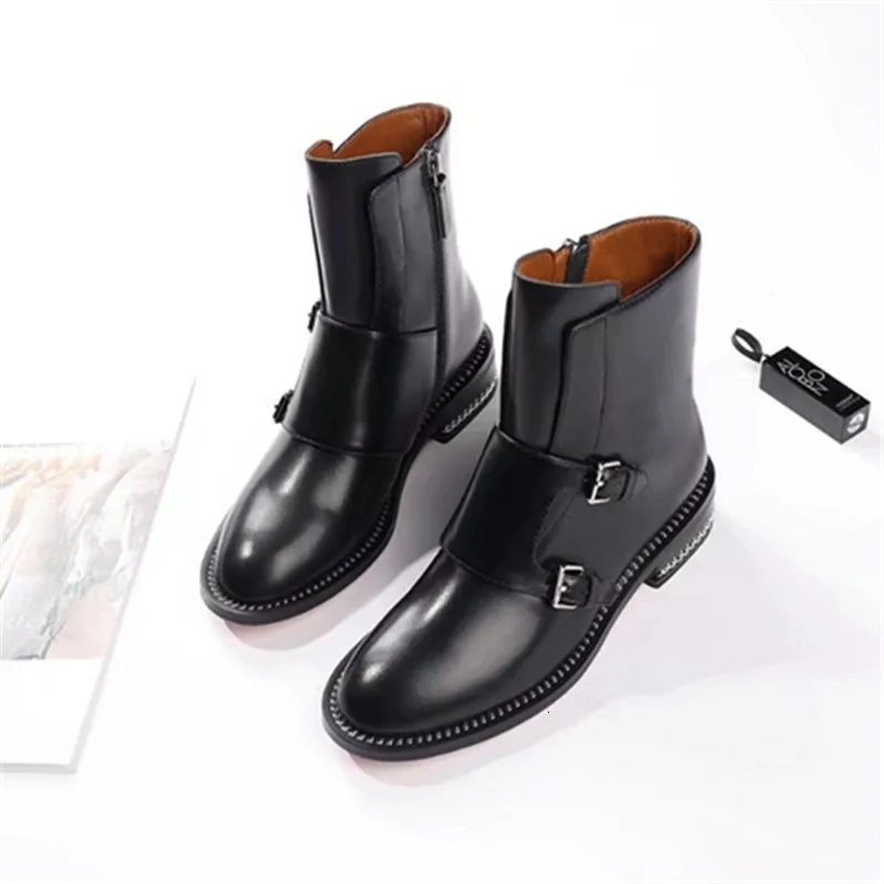 Mujer; женские ботинки; Invierno; коллекция года; chaussures femme; женская обувь на низком каблуке с пряжкой; с острым носком; Zapatos De Mujer; на молнии