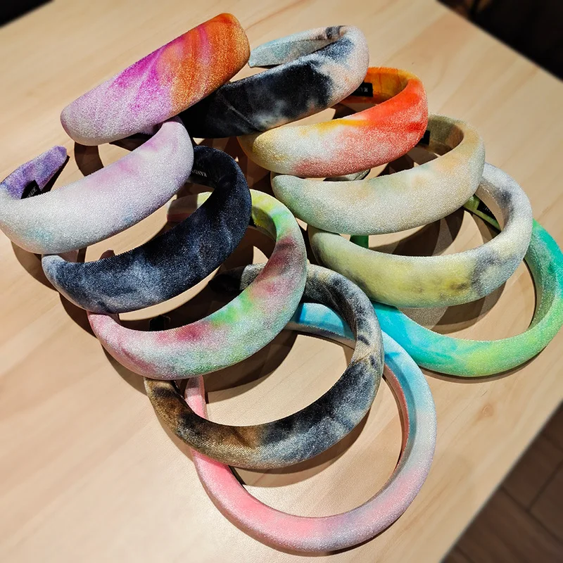 

Thick Sponge Velvet Headband for Women Girls Handbans Rainbow Tie Dye Headwear Fashion Hair Bands Accessories
