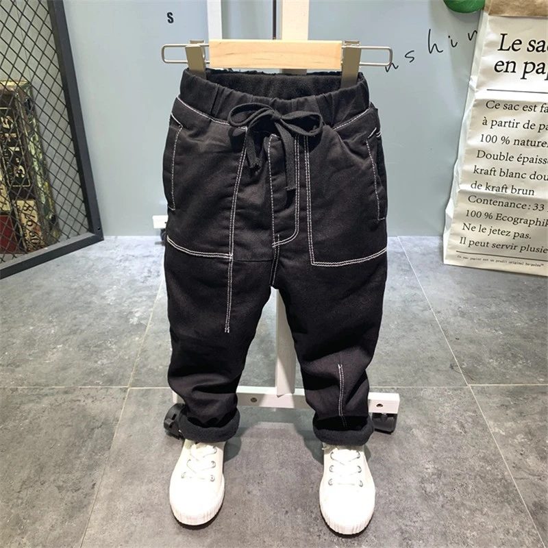 pants Комплекты для маленьких мальчиков осенне-зимние утепленные вельветовые стеганое худи в клетку, джинсы 2 предмета, спортивный костюм для маленьких мальчиков, новинка года - Цвет: pants