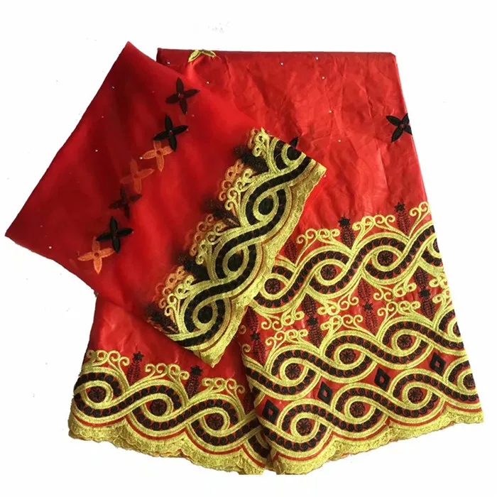 

Beautiful red bazin cloth African cotton bazin lace fabric and French net lace fabric IKBN75(5+2y)