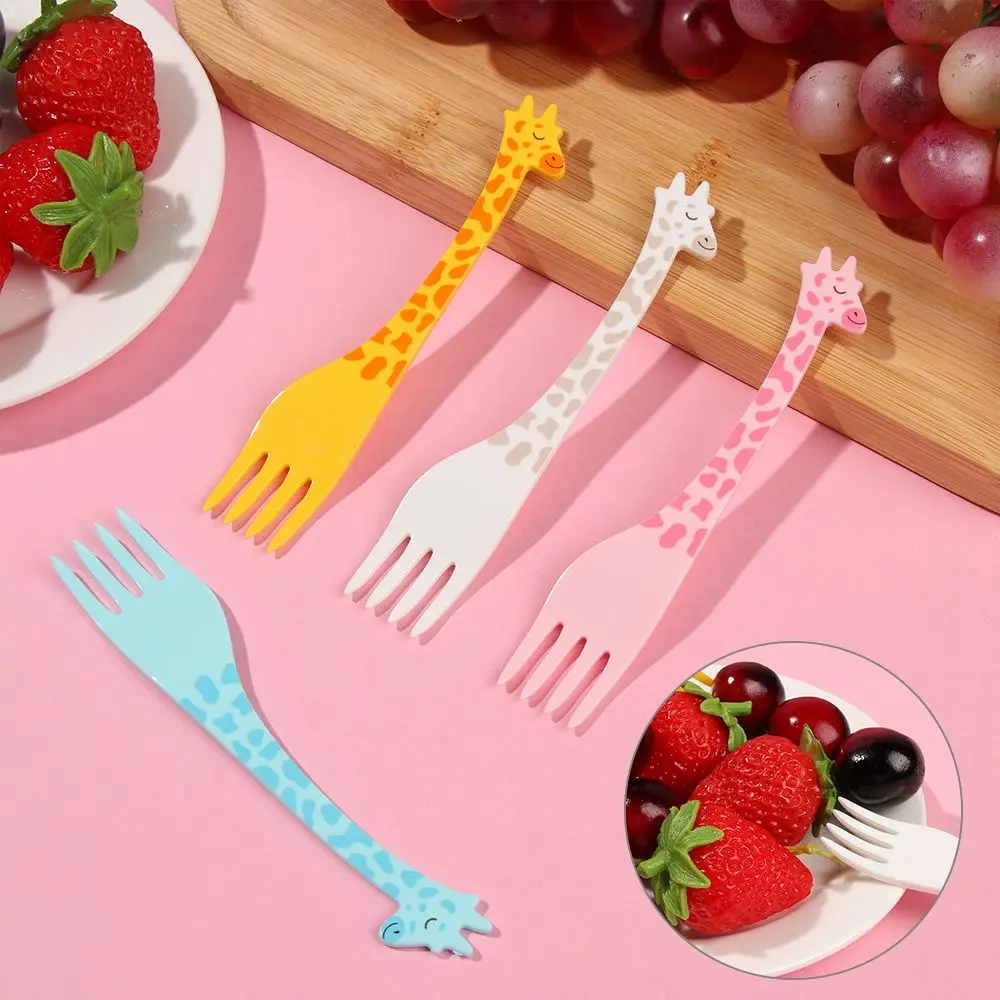 Giraffe Fruit Fork Mini Cartoon Children Snack Cake Dessert Fruit Pick Toothpick Salad Kids Tableware 12 Pcs/Set