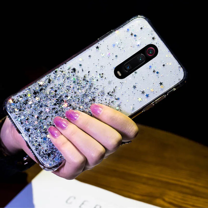 Soft Silicone Bling Glitter Case For Xiaomi Mi CC9e A3 A2 Mi 9T Mi9 Lite Mi8 SE Redmi K20 7A Note 5 6 7 8 Pro Transparent Cover