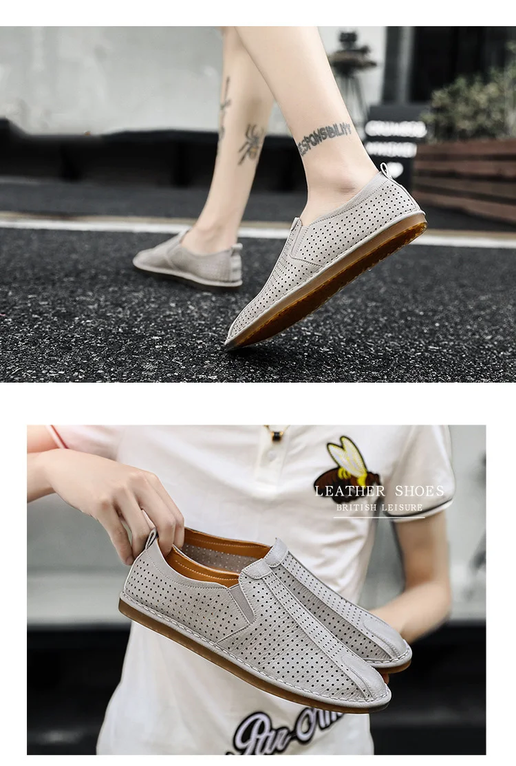 BZBFSKY Spring Hollow Leather Men Loafers Slip On Breathable Soft Outdoor Man's Footwear Flats Comfortable Casual Men's Shoes