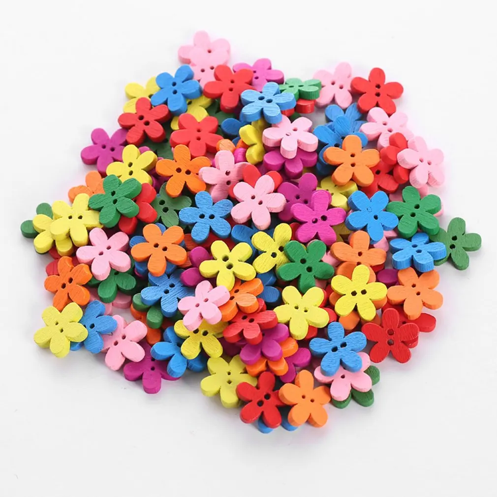 100PCS/Bag Flower Sewing Wooden Buttons For Children Clothes Decorative Button Crafts Scrapbooking Accessories