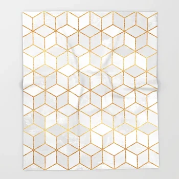 

Geometry Blanket White Cubes Fleece Blankets and Throw for Plane Travel Christmas Decorations for Home