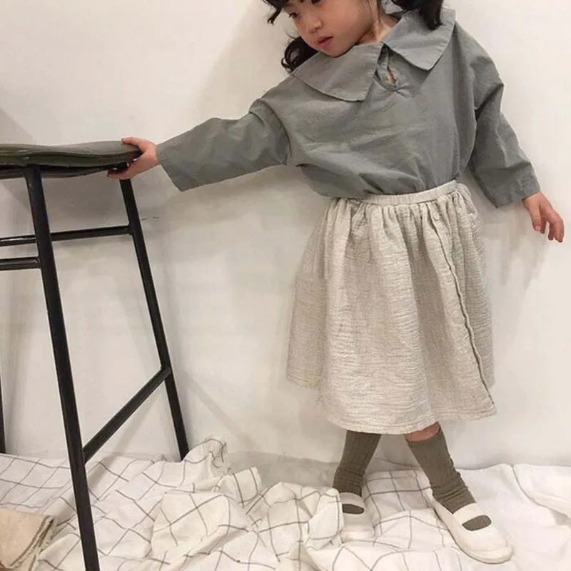 Блузка для маленьких мальчиков и девочек от 1 до 4 лет одежда из льна Новинка года, Осенняя детская рубашка в японском и корейском стиле