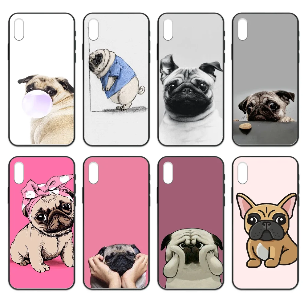 Милый мультяшный собачий Мопс чехол для iphone 4 4s 5 5S SE 5C 6 6S 7 8 plus X XS XR 11 PRO MAX 2020 черный