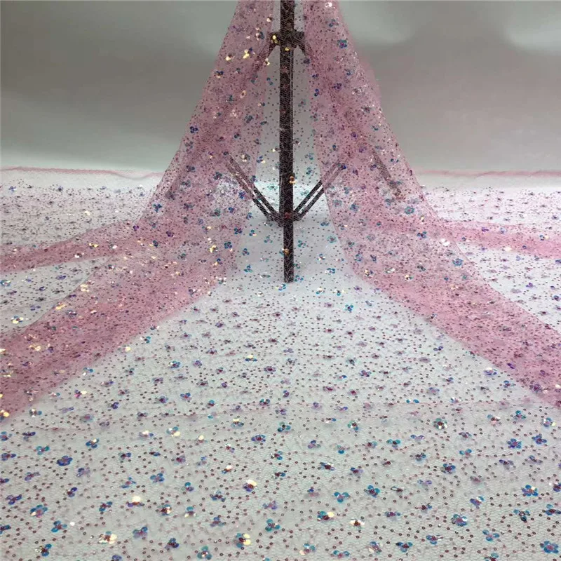 

African Laces Fabrics Guipure French Lace Fabric High-quality 2020 pink Sequines Nigeria Net Lace Fabric Wedding Dress(ZZ-3-20