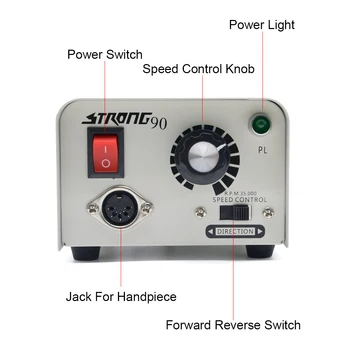 

35000rpm Pedicure Electric Nails Art Equipment STRONG 90 Nail Drills 65W Strong 210 102L Handle Control Box Machine Manicure