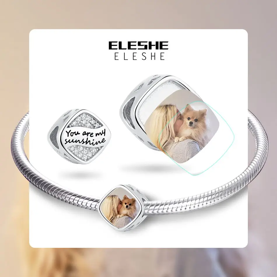 ELESHE, 925 пробы, серебряные хрустальные квадратные подвески, бусины, подходят к оригинальному браслету, для женщин, сделай сам, на заказ, фото, ювелирное изделие, подарок