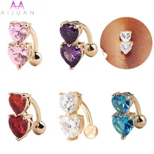 Navel Belly Piercing Ombligo Nombril Button Rings Percing Piercings Ring Pircing De Umbigo Ombelico Pirsing Zircon Double Heart
