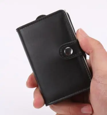 black Алюминиевый Чехол для кредитных карт, короткий кошелек для мужчин, Мини Тонкий RFID ID Bank, держатели для карт для женщин, тянущиеся каскадные кошельки для карт с застежкой - Цвет: black