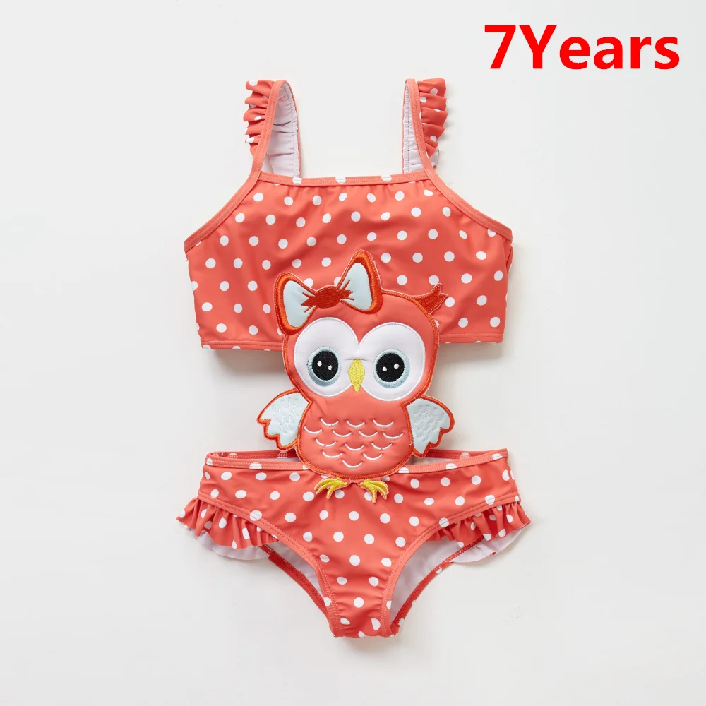Honeyzone/купальный костюм для девочек от 12 месяцев до 8 лет, детский купальный костюм с вышивкой Совы и оборками, пляжный купальный костюм для малышей, Roupa De - Цвет: 7Years