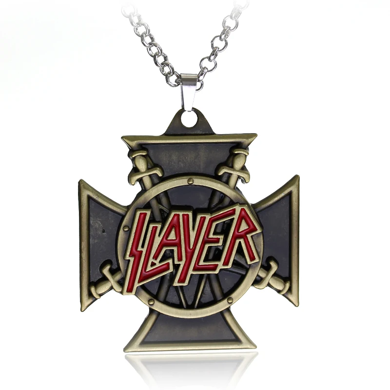 Рок Музыкальная Группа ожерелье guns N Roses череп смерти логотип Kiss Alive 35 ACDC Hellboy Slayer Priest бритвенное лезвие форма Pantera подарок - Окраска металла: N477-bronze