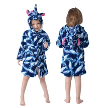 Зимние детские халаты, пижамы с изображением радуги и единорога для мальчиков и девочек, банный халат с капюшоном, пижама с изображением животного, детская одежда для сна, Халат