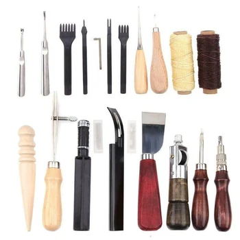 

18pcs/set DIY Leather Craft Punch Stitching Carving Working Sewing Saddle Groover Hand Tool Leathercraft Tool Sets 2019 New
