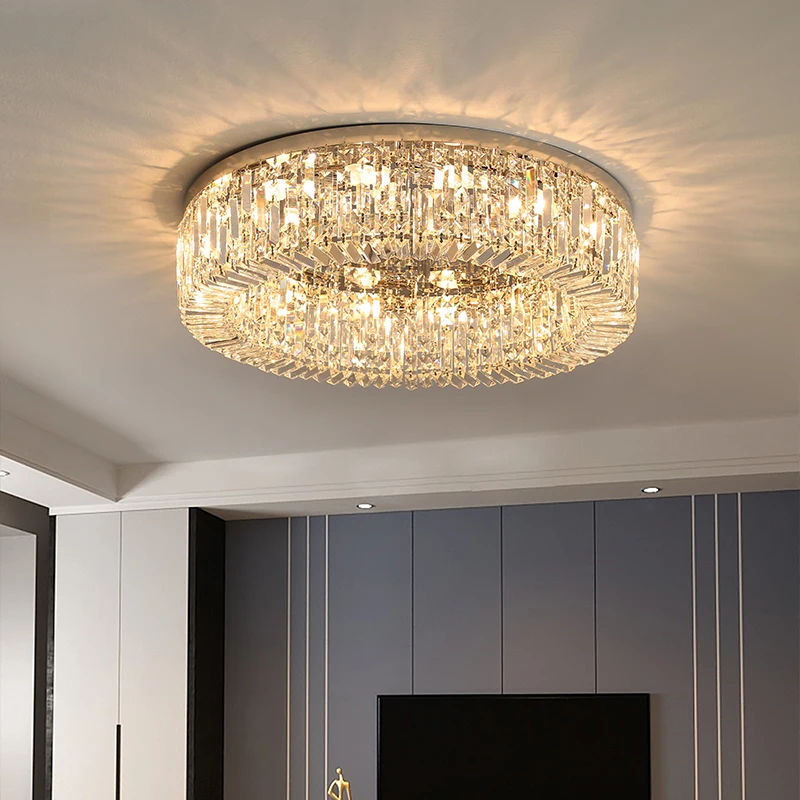 

Современный потолочный светильник для гостиной, светодиодный светильник E14 из хромированной/Золотой стали, художественное украшение К9, светильник с кристаллами, светодиодная лампа для потолочного монтажа