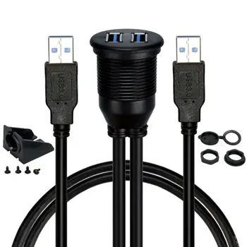 1メートルデュアルusb 3.0オスusb 3.0メスaux車フラッシュマウント延長ケーブルトラックボートオートバイダッシュボードパネル