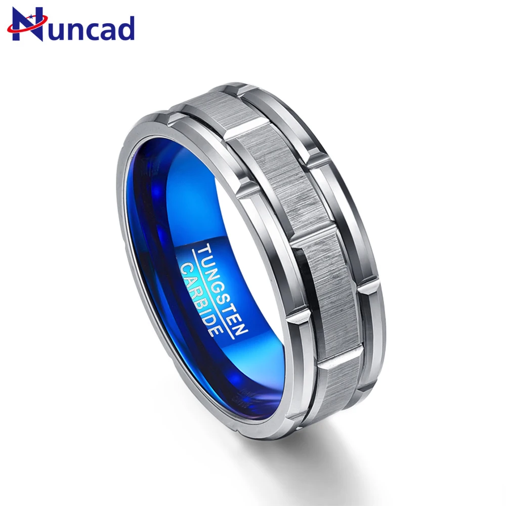 Baratos Nuncad T062R combinación de anillos de compromiso únicos agujero azul 8MM de ancho anillo de acero de tungsteno Tamaño 7 12
