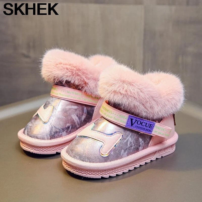 

SKHEK Toddler Winter Boots For Kids Girls Children Boys Plus Velvet Warm Non-Slip Plush Snow Boots For Baby 3-14 Years